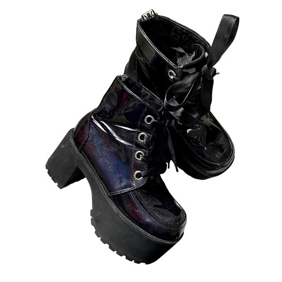 Tuk Patent Leather Iridescent Heeled Platform Boots Goth Emo Alt Womens Size 6 - Picture 6 of 12
